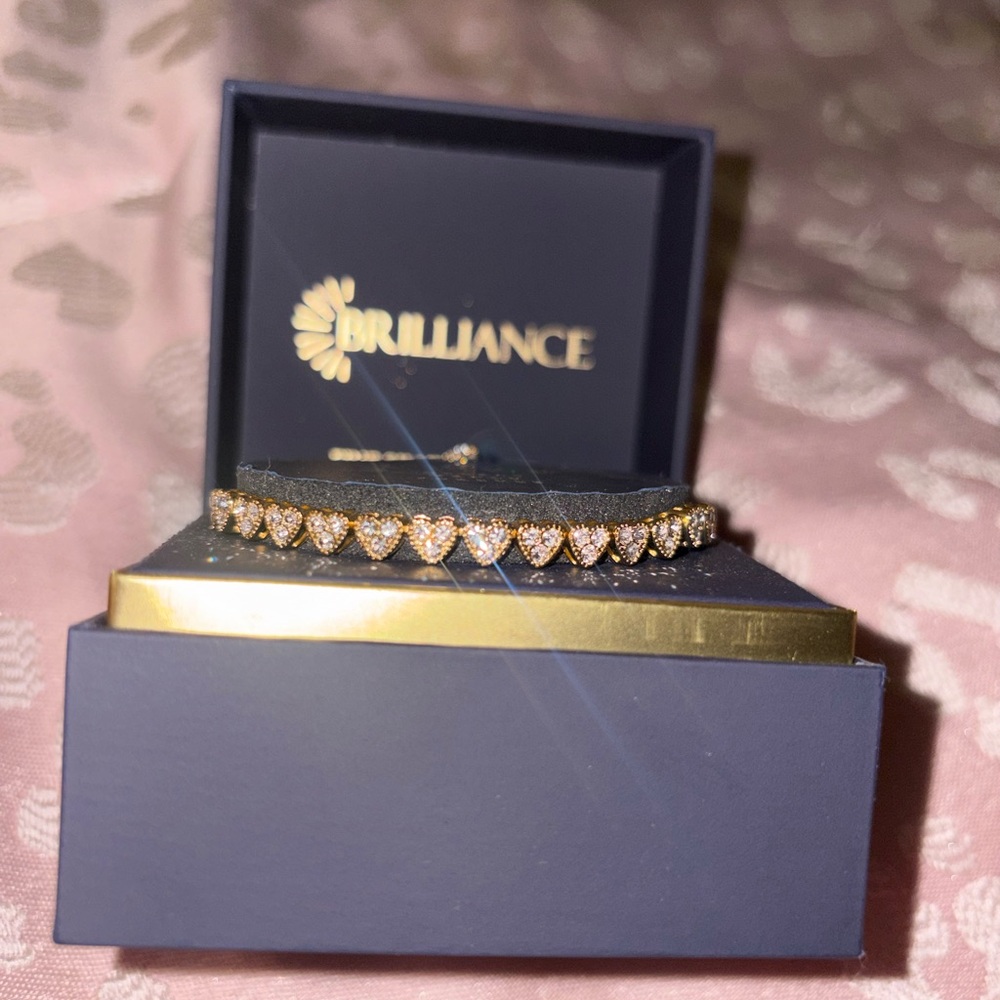 Brilliance  Gold Heart Tennis Bracelet